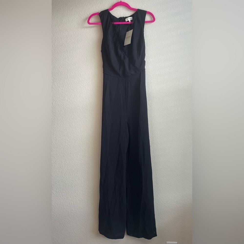 ee:some Wide Leg Sleeveless‎ Lace Trim Belted Jumpsuit size S -Black NWT